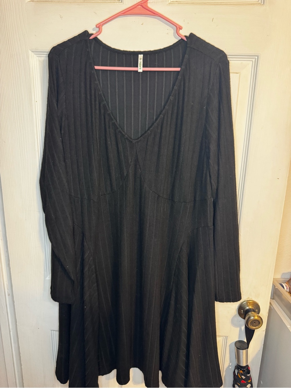 Halara Black Ribbed Long Sleeve Mini Dress | 2X Soft Stretch A-Line Skater Dress